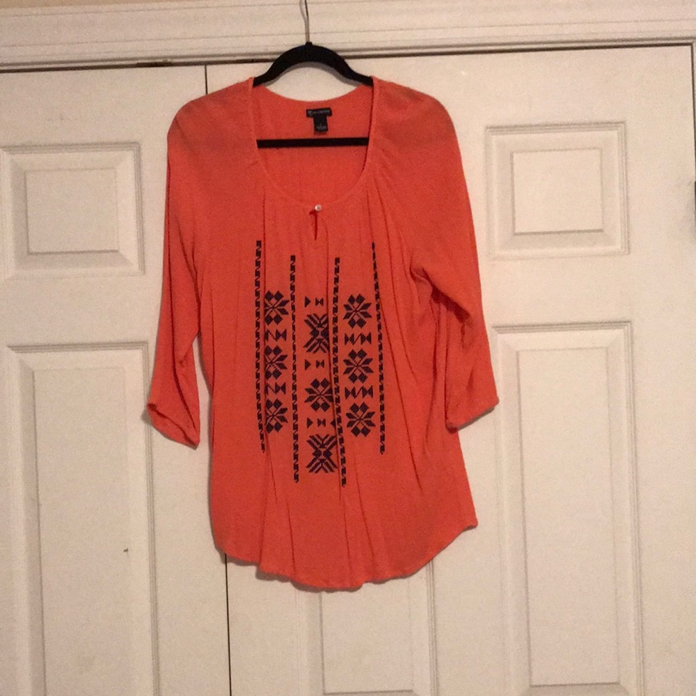 New Directions Orange Blouse 3/4 Sleeve
